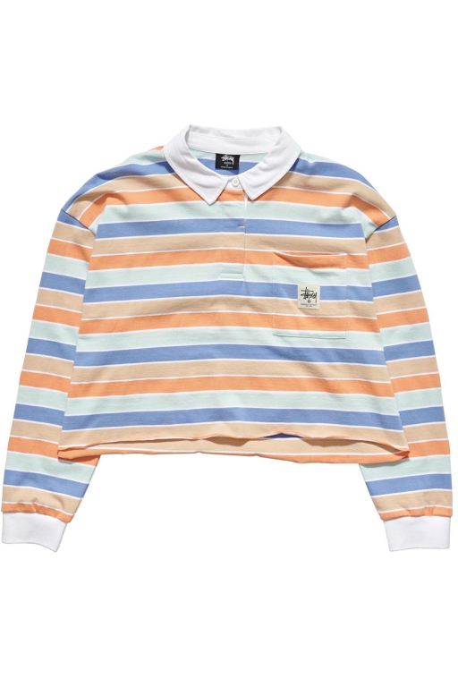 Stussy Womens Anders Stripe Rugby Shirts Blue - ZSQTV9537